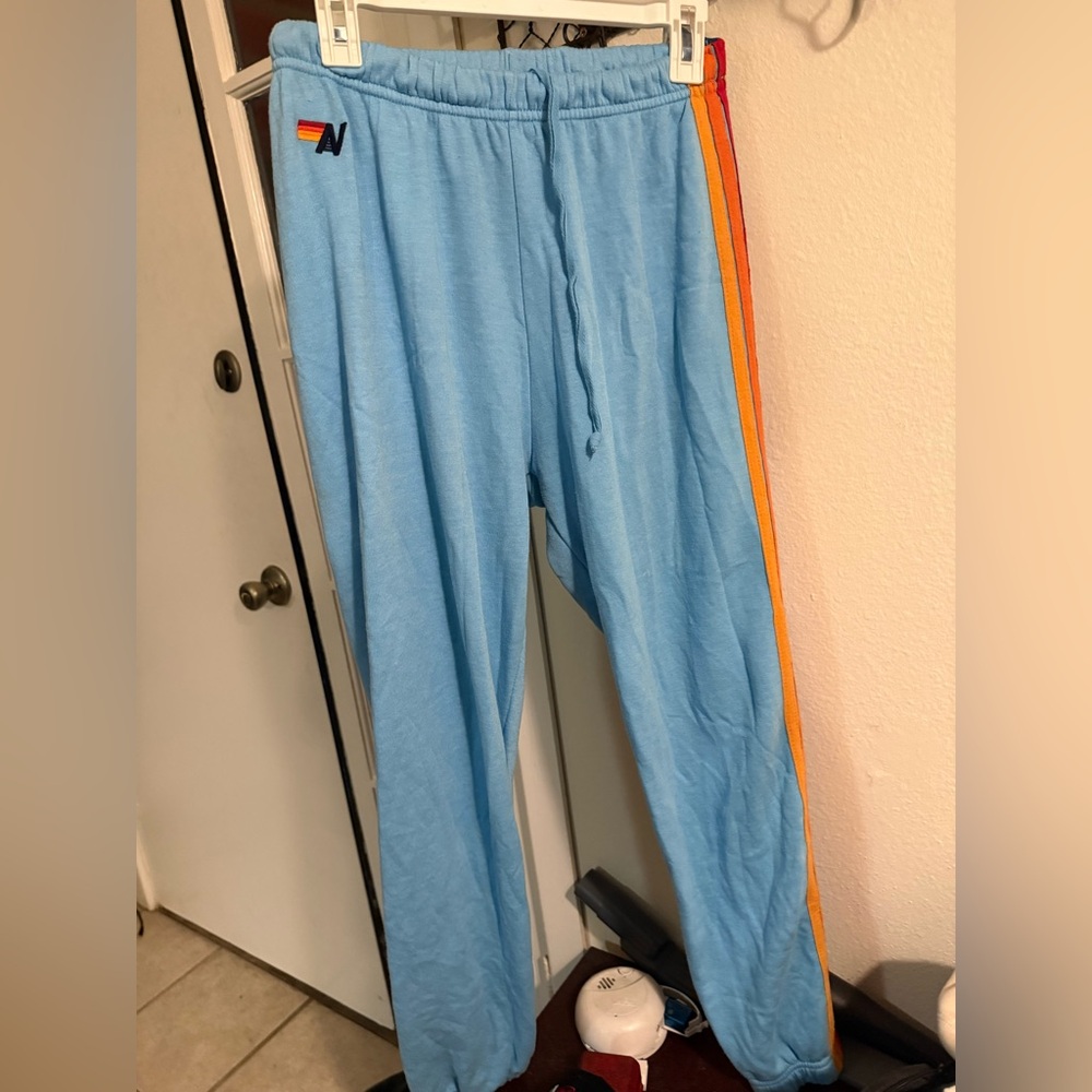 Aviator Nation Sky Blue Joggers with Multicolor Stripes - Picture 3 of 5